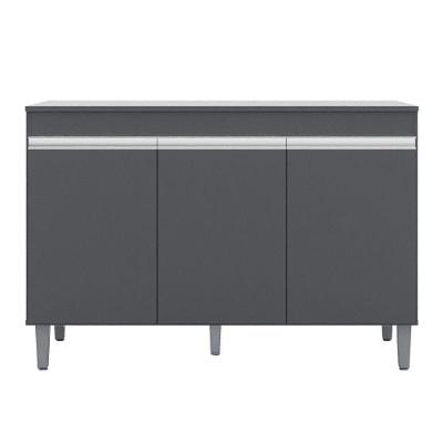Balcão Gabinete Para Pia 120cm 3 Portas Com Tampo Manu Cinza - Ajl Móveis