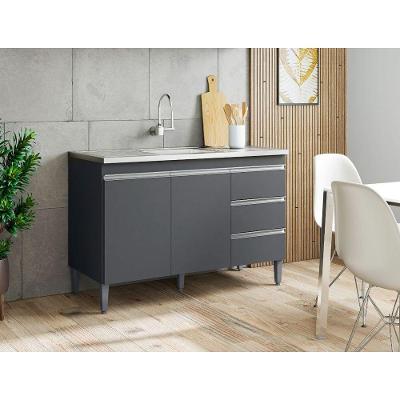 Balcão Gabinete Para Cozinha Andréia 120 Cm Cinza Fosco