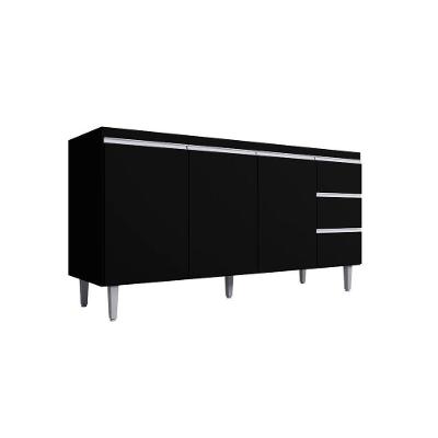 Balcão Gabinete Para Cozinha Andréia 150 Cm Preto Fosco
