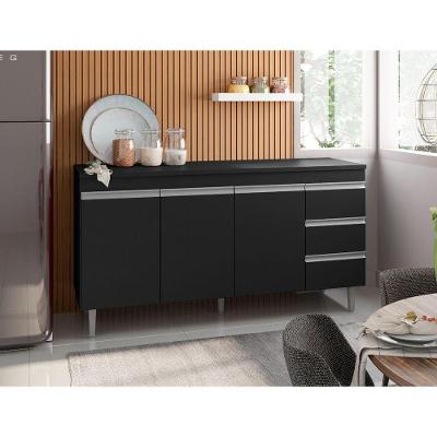 Balcão Gabinete Para Cozinha Andréia Com 160 Cm Preto Fosco