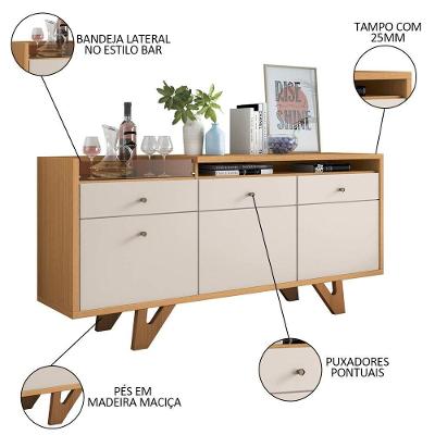 Balcão Buffet Ellora Com Espelho Adnet 54cm H01 Off White/cinamomo - Mpozenato