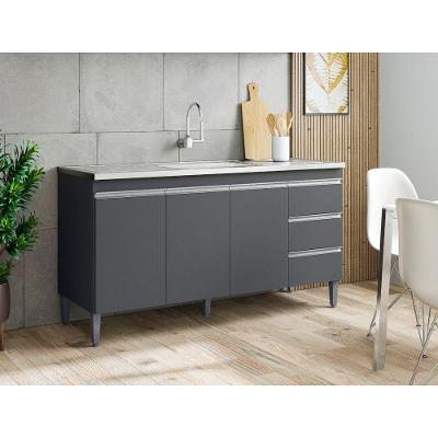 Balcão Gabinete Para Cozinha Andréia 150 Cm Cinza Fosco