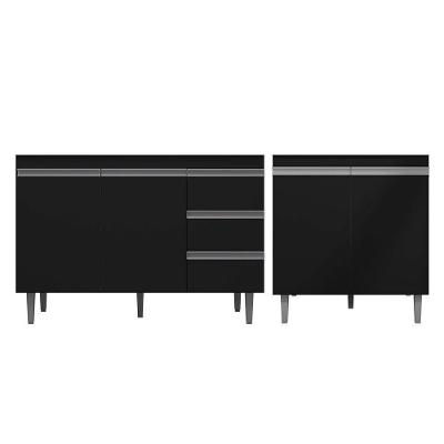 Balcão Gabinete Pia 120Cm E Armário Para Cooktop Preto