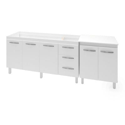 Armário Cozinha Gabinete Pia De 160 Cm Emily Com Balcão Multiuso Micro-Ondas Branco Serena