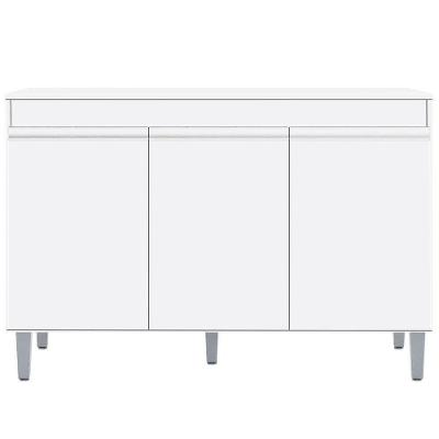Balcão Gabinete 120cm 3 Portas Com Tampo Manu Branco