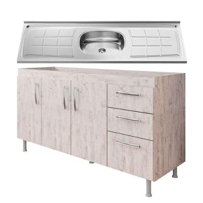 Balcão Gabinete Nathan e Pia Inox 160cm Rústico