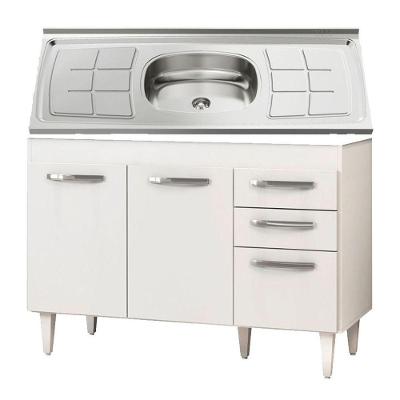 Balcão Gabinete Suécia e Pia Inox 120cm 3 Portas