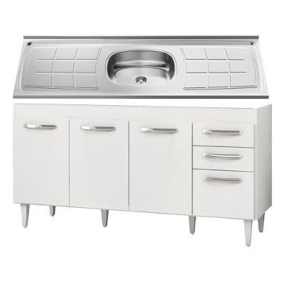 Balcão Gabinete e Pia Inox 160cm Lumil Móveis Branco