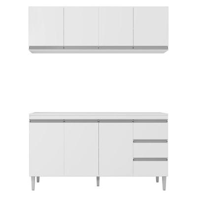 Balcão Gabinete 160cm E Armário Aéreo 4 Portas Branco