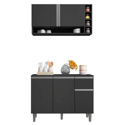 Balcão Gabinete De Cozinha E Armário Aéreo Vanessa Cinza Escuro - Desk Design