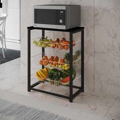 Fruteira Com Suporte Para Micro-Ondas Barcelona Aço Preto Cesto Branco Tampo Preto - Cor: Branco