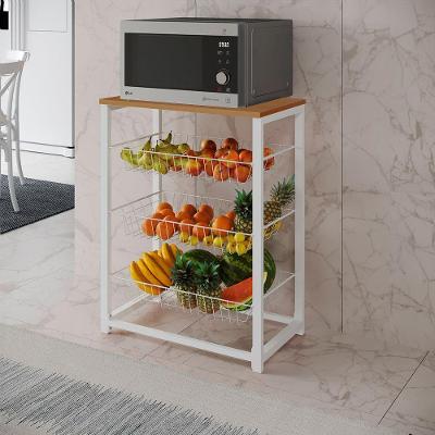 Fruteira Com Suporte Para Micro-Ondas Barcelona Aço Branco Cesto Branco Tampo Canela - Cor: Marrom