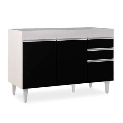 Balcão 02 Gavetas Beth Branco Preto 120Cm