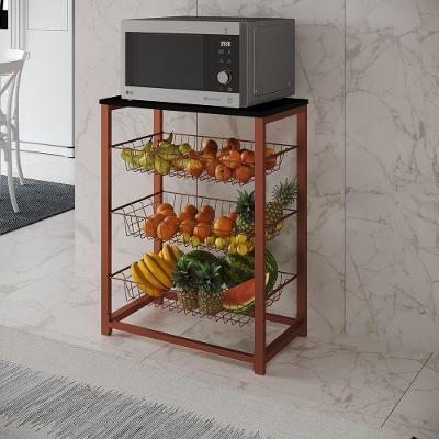Fruteira Com Suporte Para Micro-Ondas Barcelona Aço Cobre Cesto Cobre Tampo Preto - Cor: Marrom