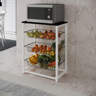 Fruteira Com Suporte Para Micro-Ondas Barcelona Aço Branco Cesto Preto Tampo Preto - Cor: Marrom