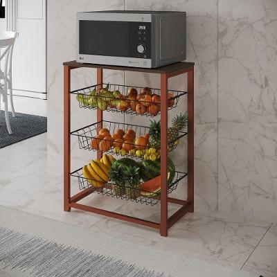 Fruteira Com Suporte Para Micro-Ondas Barcelona Aço Cobre Cesto Preto Tampo Amêndoa - Cor: Marrom
