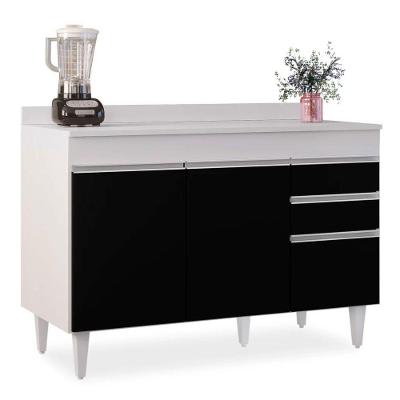 Balcão 02 Gavetas Beth Branco Preto 120Cm