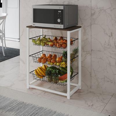 Fruteira Com Suporte Para Micro-Ondas Barcelona Aço Branco Cesto Preto Tampo Amêndoa - Cor: Marrom