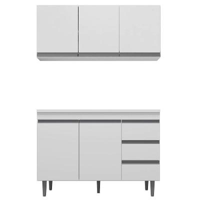 Balcão 120Cm 2 Portas E Armário Aéreo 3 Portas Branco