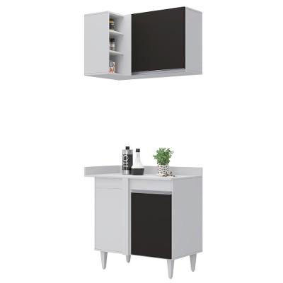 Balcão 1 Porta Denver E Armário Aéreo Austin De Canto Flex Branco/Preto - Lumil
