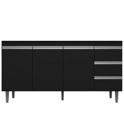 Balcão Gabinete De Pia 150Cm 3 Portas 3 Gavetas Preto