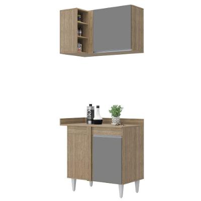 Balcão 1 Porta Denver E Armário Aéreo Austin De Canto Flex Castanho/Cinza - Lumil