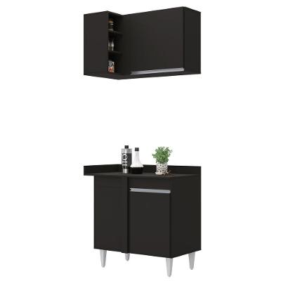 Balcão 1 Porta Denver E Armário Aéreo Austin De Canto Flex Preto - Lumil