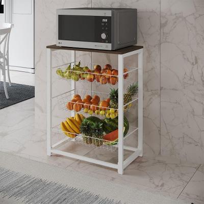 Fruteira Com Suporte Para Micro-Ondas Barcelona Aço Branco Cesto Branco Tampo Amêndoa - Cor: Marrom