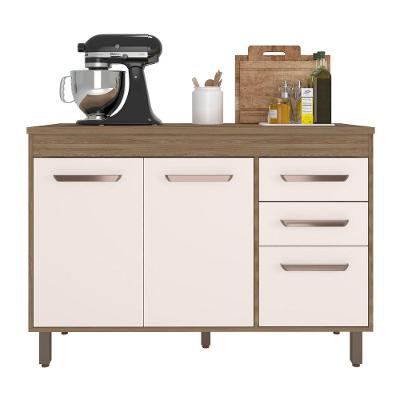 Balcão Com 3 Portas E 2 Gavetas Sem Tampo Barcelona Cor Carvalho Oak Off White Poliman Móveis