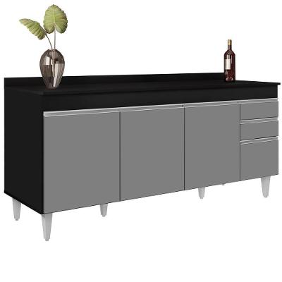 Balcão Gabinete 180cm Com Tampo Dallas Preto/cinza