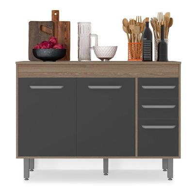 Balcão Com 3 Portas E 2 Gavetas Sem Tampo Barcelona Cor Carvalho Oak Grafite Poliman Móveis