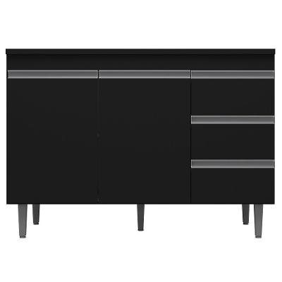 Balcão Gabinete Cozinha 100Cm Com Tampo 2 Portas Preto