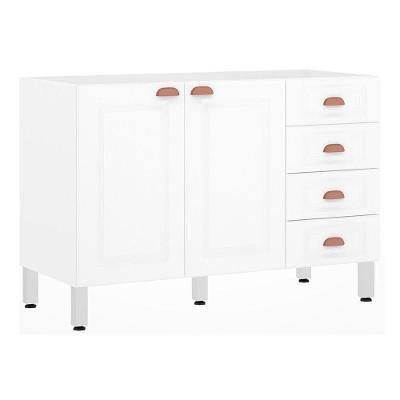 Balcão De Pia S/ Tampo 120cm 2 Portas 4 Gavetas Branco Polar