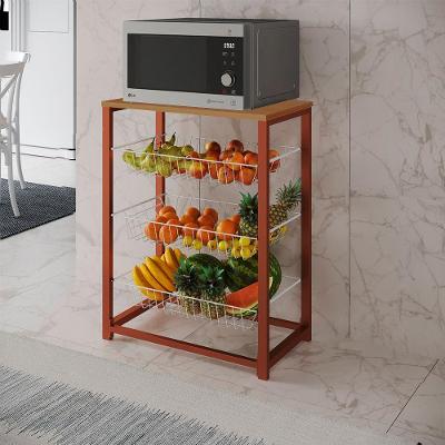 Fruteira Com Suporte Para Micro-Ondas Barcelona Aço Cobre Cesto Branco Tampo Canela - Cor: Marrom