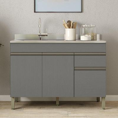 Balcão Gabinete 3 Portas Com Pia 150cm Lina K02 Gris - Mpozenato