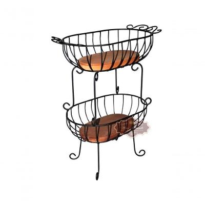 Fruteira Cozinha Madeira Dupla Ferro Preta 60 Cm.