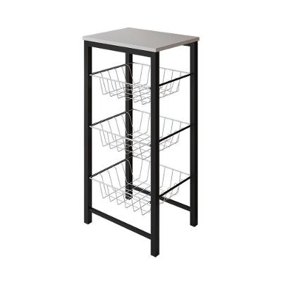Fruteira De Chão Cozinha Montada Aço Preto Cesto Branco Tampo Branco Roma Cor: Preto