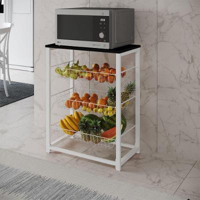 Fruteira Com Suporte Para Micro-Ondas Barcelona Aço Branco Cesto Branco Tampo Preto Cor: Branco