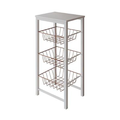 Fruteira De Chão Cozinha Montada Aço Branco Cesto Cobre Tampo Branco Roma Cor: Branco