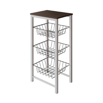 Fruteira De Chão Cozinha Montada Aço Branco Cesto Preto Tampo Amêndoa Roma Cor: Branco
