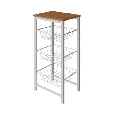 Fruteira De Chão Cozinha Montada Aço Branco Tampo Canela Roma Cor: Branco