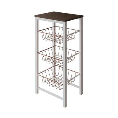 Fruteira De Chão Cozinha Montada Aço Branco Cesto Cobre Tampo Amêndoa Roma Cor: Branco