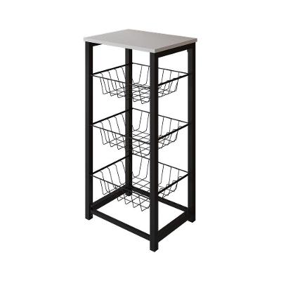 Fruteira De Chão Cozinha Desmontada Aço Preto Tampo Branco Madri Cor: Preto