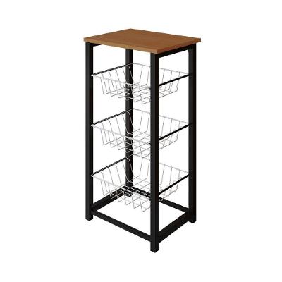 Fruteira De Chão Cozinha Desmontada Aço Preto Cesto Branco Tampo Canela Madri Cor: Branco