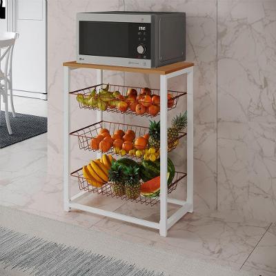 Fruteira Com Suporte Para Micro-Ondas Barcelona Aço Branco Cesto Cobre Tampo Canela Cor: Cobre