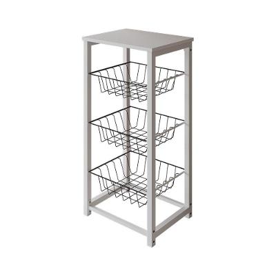 Fruteira De Chão Cozinha Desmontada Aço Branco Cesto Preto Tampo Branco Madri Cor: Branco