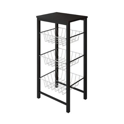 Fruteira De Chão Cozinha Montada Aço Preto Cesto Branco Tampo Preto Roma Cor: Preto