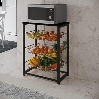 Fruteira Com Suporte Para Micro-Ondas Barcelona Aço Preto Cesto Cobre Tampo Preto Cor: Cobre