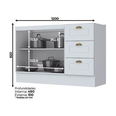 Balcão 2 Portas Clássico Americana 120 Cm Sem Tampo Henn C353-05 Branco