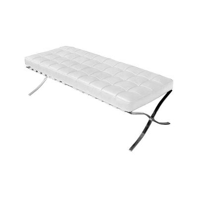Banco Barcelona Couro Naural Branco Base Inox Cor Branco